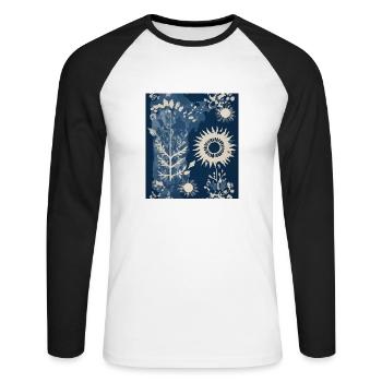 Composition végétale abstraite - T-shirt baseball manches longues Homme - blanc/noir - Devant - Nik (191cm)