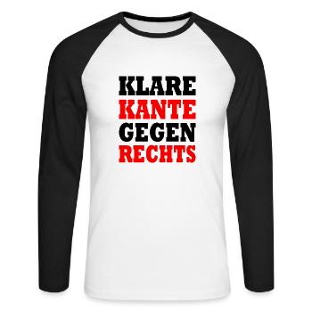 klare kante gegen rechts - Unisex Baseballshirt langarm - Weiß/Schwarz - Vorne - Nik (191cm)