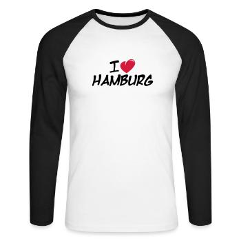 J'aime Hambourg / J'aime Hambourg - T-shirt baseball manches longues Homme - blanc/noir - Devant - Nik (191cm)