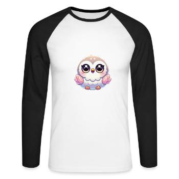 Super Cute Kawaii Baby Owl - Unisex Baseballshirt langarm - Weiß/Schwarz - Vorne - Nik (191cm)