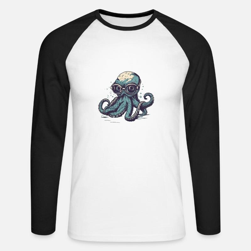 Nerdy Comic Oktopus mit Brille - Unisex Baseballshirt langarm - Weiß/Schwarz