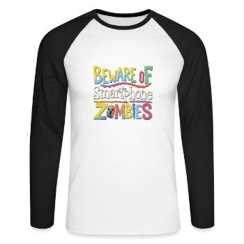 Beware Of Smartphone Zombies 9 - Unisex Baseballshirt langarm - Weiß/Schwarz - Vorne - Nik (191cm)