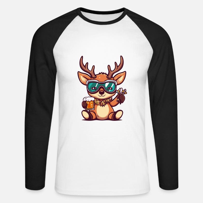 Hirsch Ski Bier - Unisex Baseballshirt langarm - Weiß/Schwarz