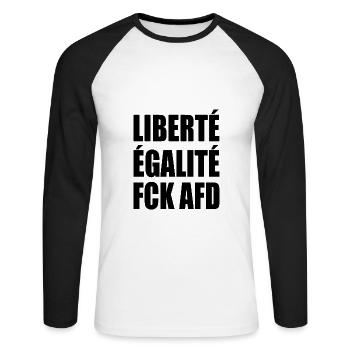 Gegen rechts- Liberté Égalité FCK AFD - Unisex Baseballshirt langarm - Weiß/Schwarz - Vorne - Nik (191cm)