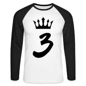 3 Zahl Krone - Unisex Baseballshirt langarm - Weiß/Schwarz - Vorne - Nik (191cm)