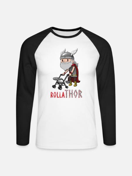 RollaTHOR - Lusiges Thor Rollator Design - Unisex Baseballshirt langarm - Weiß/Schwarz