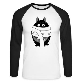 Katze mit Schal - Unisex Baseballshirt langarm - Weiß/Schwarz - Vorne - Nik (191cm)