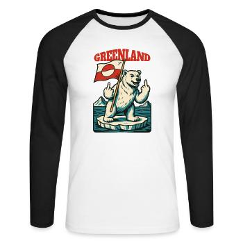 Greenland Is Not For Sale Hoodie - Unisex Long Sleeve Baseball T-Shirt - white/black - Front - Nik (191cm)