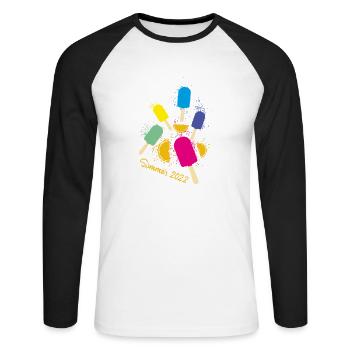 sommer 2022, wassereis, bunt,eis,sommer,buntes eis - Unisex Baseballshirt langarm - Weiß/Schwarz - Vorne - Nik (191cm)