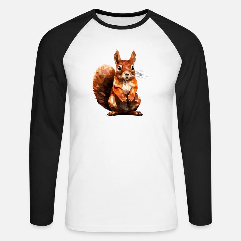 Eichhörnchen im Polygon Stil - Unisex Baseballshirt langarm - Weiß/Schwarz