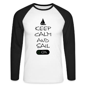 Keep Calm and sail on - Unisex Baseballshirt langarm - Weiß/Schwarz - Vorne - Nik (191cm)