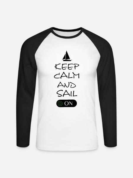 Keep Calm and sail on - Unisex Baseballshirt langarm - Weiß/Schwarz