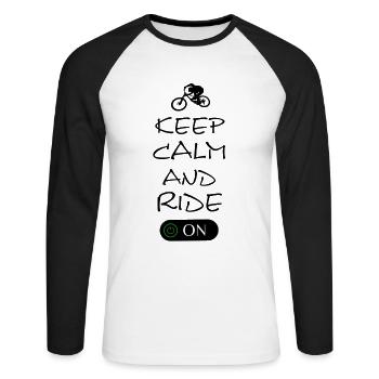 Keep Calm and Ride On black - Unisex Baseballshirt langarm - Weiß/Schwarz - Vorne - Nik (191cm)