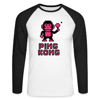 Ping Kong - Unisex Baseballshirt langarm - Weiß/Schwarz - Vorne - Nik (191cm)