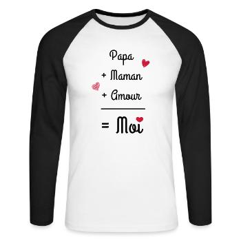 Papa + Maman + Amour - T-shirt baseball manches longues Homme - blanc/noir - Devant - Nik (191cm)