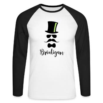 JGA Bräutigam Junggesellenabschied Ehe Hochzeit - Unisex Baseballshirt langarm - Weiß/Schwarz - Vorne - Nik (191cm)