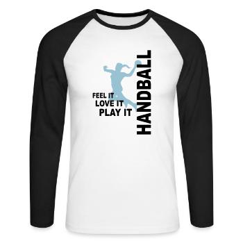 Handball - love & play - Unisex Baseballshirt langarm - Weiß/Schwarz - Vorne - Nik (191cm)