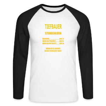 TIEFBAUER - Unisex Baseballshirt langarm - Weiß/Schwarz - Vorne - Nik (191cm)