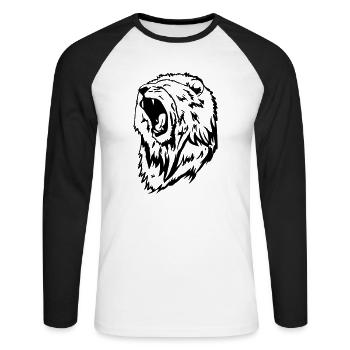 une tête de lion - T-shirt baseball manches longues Homme - blanc/noir - Devant - Nik (191cm)