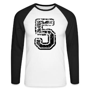 5 - Nummer - Unisex Baseballshirt langarm - Weiß/Schwarz - Vorne - Nik (191cm)