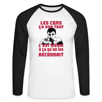 les cons ça ose tout - T-shirt baseball manches longues Homme - blanc/noir - Devant - Nik (191cm)
