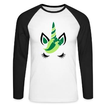 St Patricks day Einhorn-Kind-Magie-Kleeblatt-Baby - Unisex Long Sleeve Baseball T-Shirt - white/black - Front - Nik (191cm)