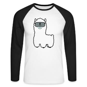 lama_002 - Unisex Baseballshirt langarm - Weiß/Schwarz - Vorne - Nik (191cm)