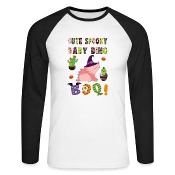 Cute Spooky Baby Dino Halloween Boo 4 - Unisex Long Sleeve Baseball T-Shirt - white/black - Front - Nik (191cm)