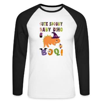 Cute Spooky Baby Dino Halloween Boo 5 - Unisex Long Sleeve Baseball T-Shirt - white/black - Front - Nik (191cm)
