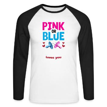 Pink or Blue Granny Loves You Gender Reveal Party - Unisex Baseballshirt langarm - Weiß/Schwarz - Vorne - Nik (191cm)