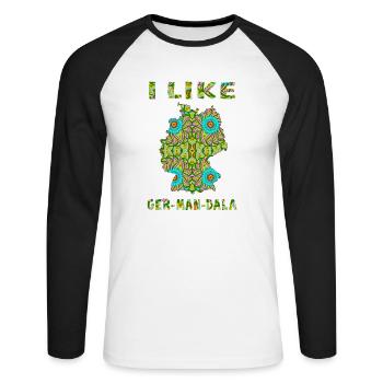 I like (love) Ger-Man-Dala /Mandala English Map - Unisex Long Sleeve Baseball T-Shirt - white/black - Front - Nik (191cm)