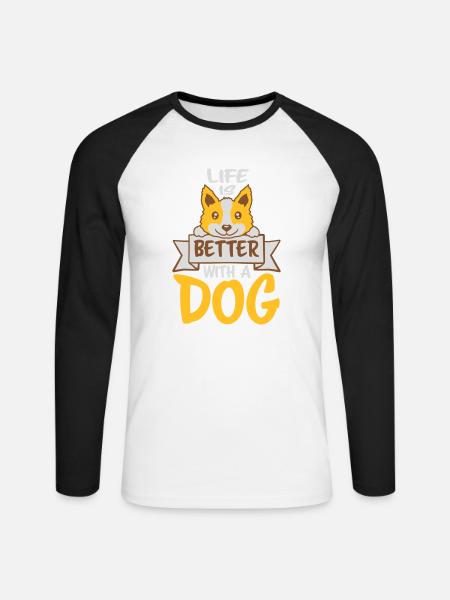 better with a dog - Unisex Long Sleeve Baseball T-Shirt - white/black