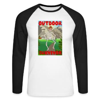 Cabane de montagne squelette de survivant en plein air effrayant - T-shirt baseball manches longues Homme - blanc/noir - Devant - Nik (191cm)