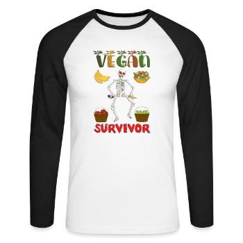 Vegan Surviving Skeleton Fruits & Vegetables – Satire - Unisex Long Sleeve Baseball T-Shirt - white/black - Front - Nik (191cm)