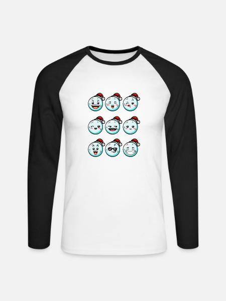 9 Schneebälle mit Weihnachtsmütze - Unisex Baseballshirt langarm - Weiß/Schwarz