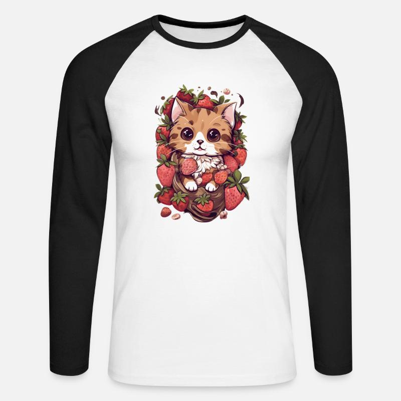 Ragamuffin Katze Erdbeere Geschenk - Unisex Baseballshirt langarm - Weiß/Schwarz
