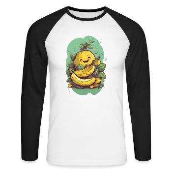 Banane Kawaii gesund Geschenk - Unisex Baseballshirt langarm - Weiß/Schwarz - Vorne - Nik (191cm)
