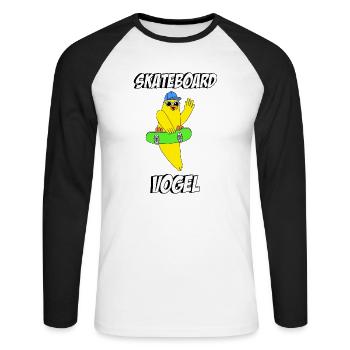 Skateboard Vogel - Unisex Baseballshirt langarm - Weiß/Schwarz - Vorne - Nik (191cm)