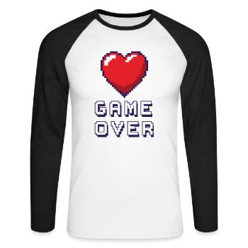 Game Over violet - T-shirt baseball manches longues Homme - blanc/noir - Devant - Nik (191cm)