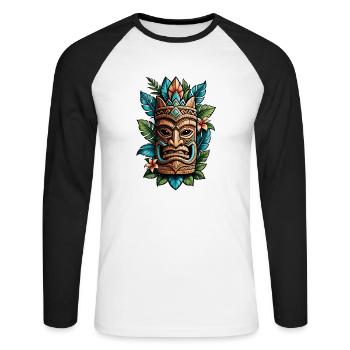 tiki beach - statue polynèsie - T-shirt baseball manches longues Homme - blanc/noir - Devant - Nik (191cm)