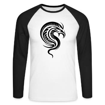 Dragon à tête de serpent dans un style tribal - T-shirt baseball manches longues Homme - blanc/noir - Devant - Nik (191cm)