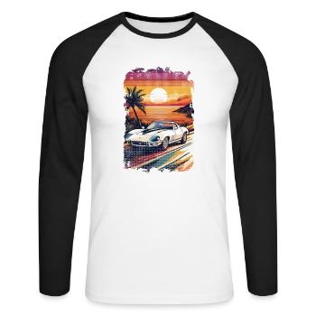 voiture vintage couché de soleil - T-shirt baseball manches longues Homme - blanc/noir - Devant - Nik (191cm)