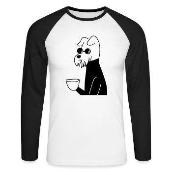 Hund mit Tasse - Unisex Baseballshirt langarm - Weiß/Schwarz - Vorne - Nik (191cm)