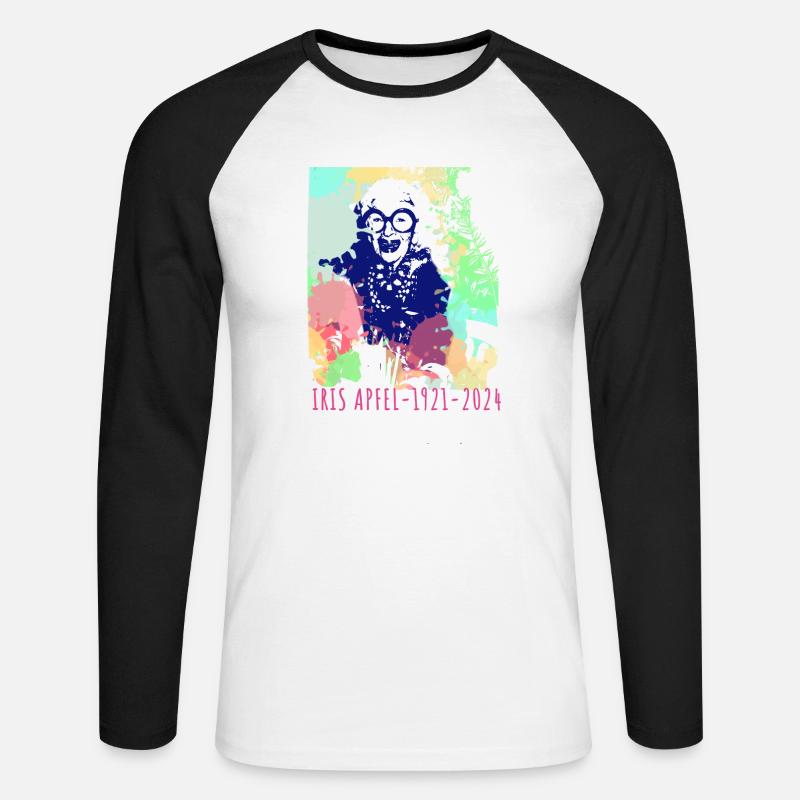 Illustration, bunt, Graffiti, Iris Apfel - Unisex Baseballshirt langarm - Weiß/Schwarz