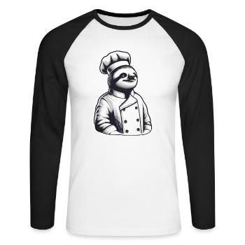 Fier chef paresseux : maître de la cuisine - T-shirt baseball manches longues Homme - blanc/noir - Devant - Nik (191cm)