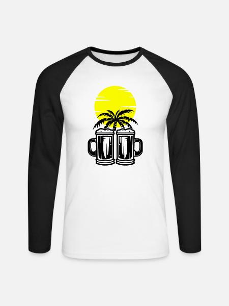 Beer Palm Trees Island Vacation - Unisex Long Sleeve Baseball T-Shirt - white/black