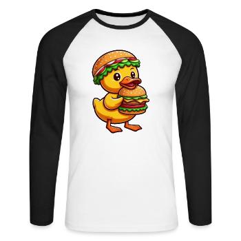 Drôle de canard dessin animé Fast Food Burger - T-shirt baseball manches longues Homme - blanc/noir - Devant - Nik (191cm)