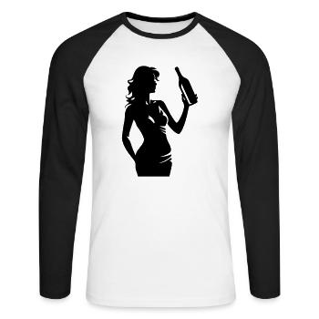 Woman Party Silhouette Drink Wine - Unisex Long Sleeve Baseball T-Shirt - white/black - Front - Nik (191cm)