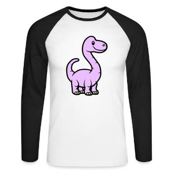 Dinosaurier Brontosaurus Comic - Unisex Baseballshirt langarm - Weiß/Schwarz - Vorne - Nik (191cm)