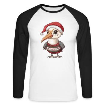Pélican Oiseau Noël - T-shirt baseball manches longues Homme - blanc/noir - Devant - Nik (191cm)